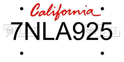 7NLA925 California License Plate