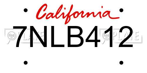 7NLB412 California License Plate