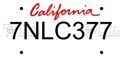 7NLC377 California License Plate