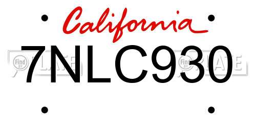 7NLC930 California License Plate