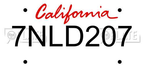 7NLD207 California License Plate