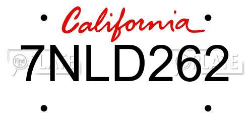 7NLD262 California License Plate