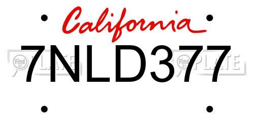 7NLD377 California License Plate