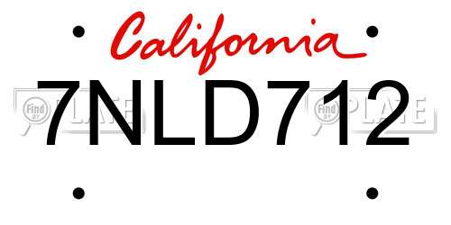 7NLD712 California License Plate