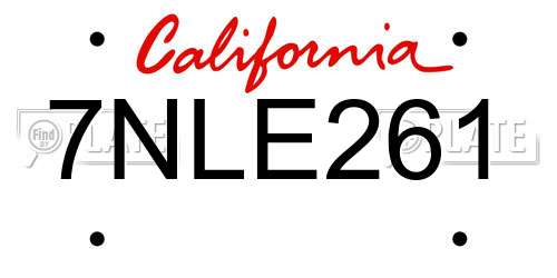7NLE261 California License Plate