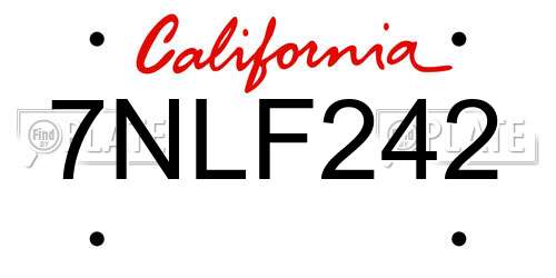 7NLF242 California License Plate
