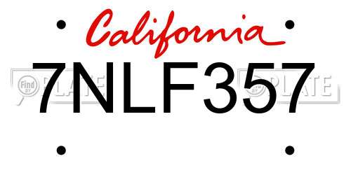 7NLF357 California License Plate