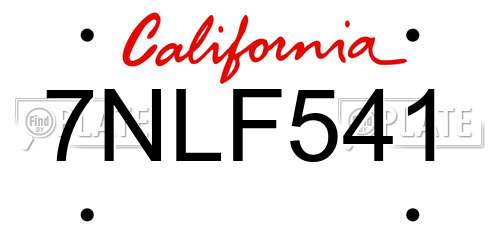 7NLF541 California License Plate