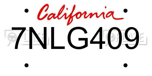 7NLG409 California License Plate
