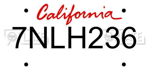 7NLH236 California License Plate