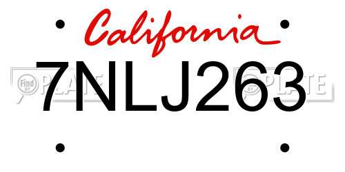 7NLJ263 California License Plate