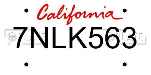 7NLK563 California License Plate