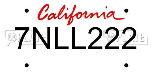 7NLL222 California License Plate