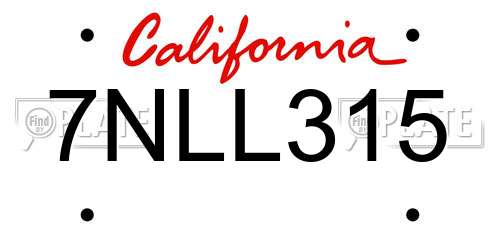 7NLL315 California License Plate