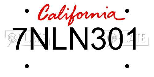 7NLN301 California License Plate