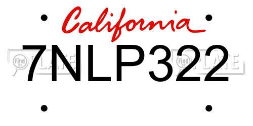 7NLP322 California License Plate