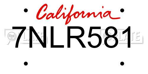 7NLR581 California License Plate
