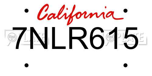 7NLR615 California License Plate