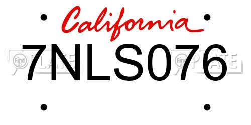 7NLS076 California License Plate