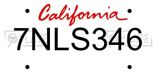 7NLS346 California License Plate