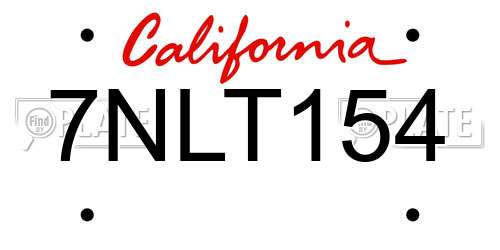 7NLT154 California License Plate