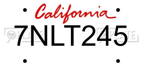 7NLT245 California License Plate
