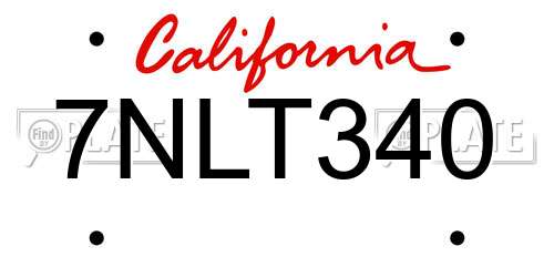 7NLT340 California License Plate