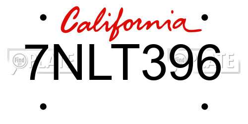 7NLT396 California License Plate