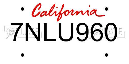 7NLU960 California License Plate