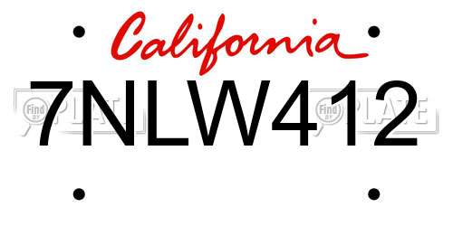 7NLW412 California License Plate