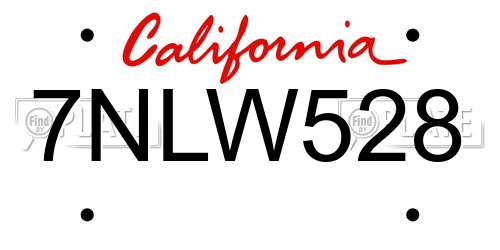 7NLW528 California License Plate