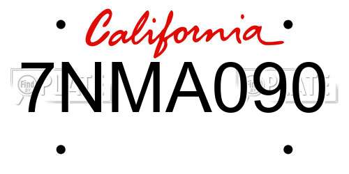 7NMA090 California License Plate