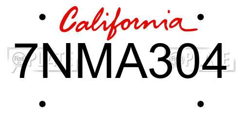7NMA304 California License Plate