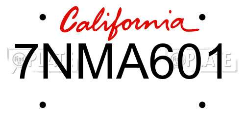 7NMA601 California License Plate