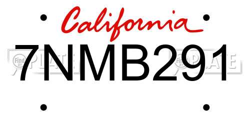 7NMB291 California License Plate