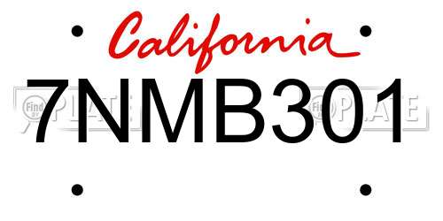 7NMB301 California License Plate