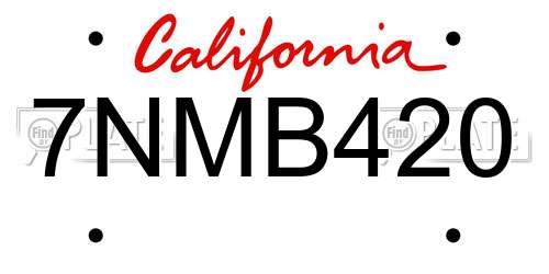 7NMB420 California License Plate