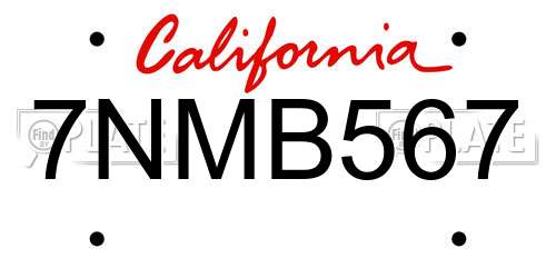7NMB567 California License Plate