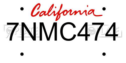 7NMC474 California License Plate