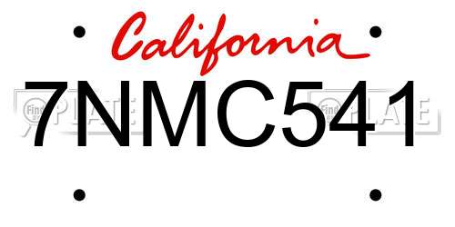 7NMC541 California License Plate