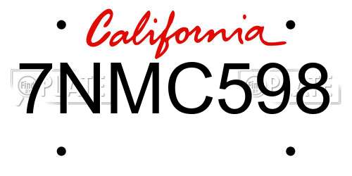 7NMC598 California License Plate