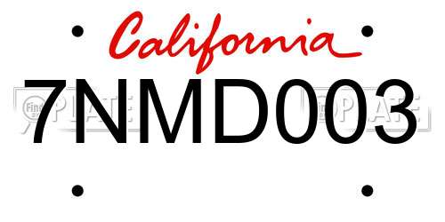 7NMD003 California License Plate
