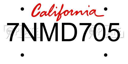 7NMD705 California License Plate