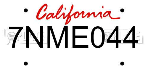 7NME044 California License Plate