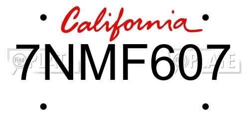 7NMF607 California License Plate