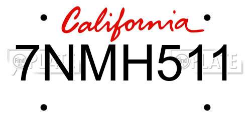 7NMH511 California License Plate