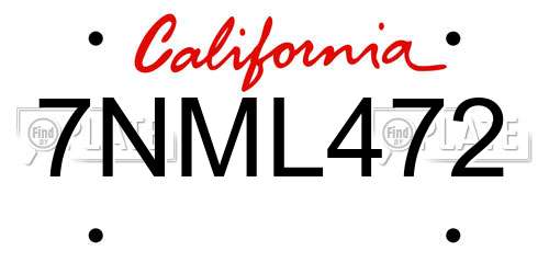 7NML472 California License Plate