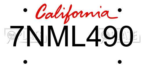 7NML490 California License Plate