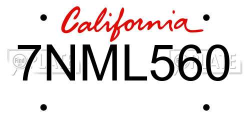 7NML560 California License Plate