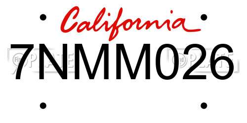 7NMM026 California License Plate